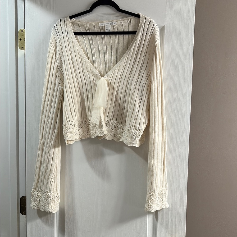 Altar'd State Cream Bell Sleeve Blouse with Tie Front
